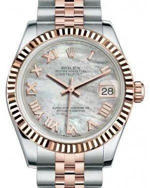Rolex Datejust 31MM Lady Midsize Rose Gold/Steel White Mother of Pearl Roman Dial & Fluted Bezel Jubilee Bracelet 178271 - NEW