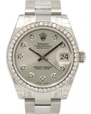 Rolex Datejust 31MM Lady Midsize Stainless Steel Silver Diamond Dial & Bezel Oyster Bracelet 178240 - NEW