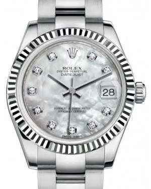 Rolex Datejust 31mm Lady Midsize White Gold/Steel White Mother of Pearl Diamond Dial & Fluted Bezel Oyster Bracelet 178274 - NEW