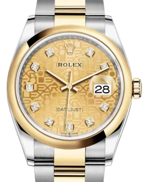 Rolex Datejust 36 Yellow Gold/Steel Champagne Jubilee Diamond Dial & Smooth Domed Bezel Oyster Bracelet 126203