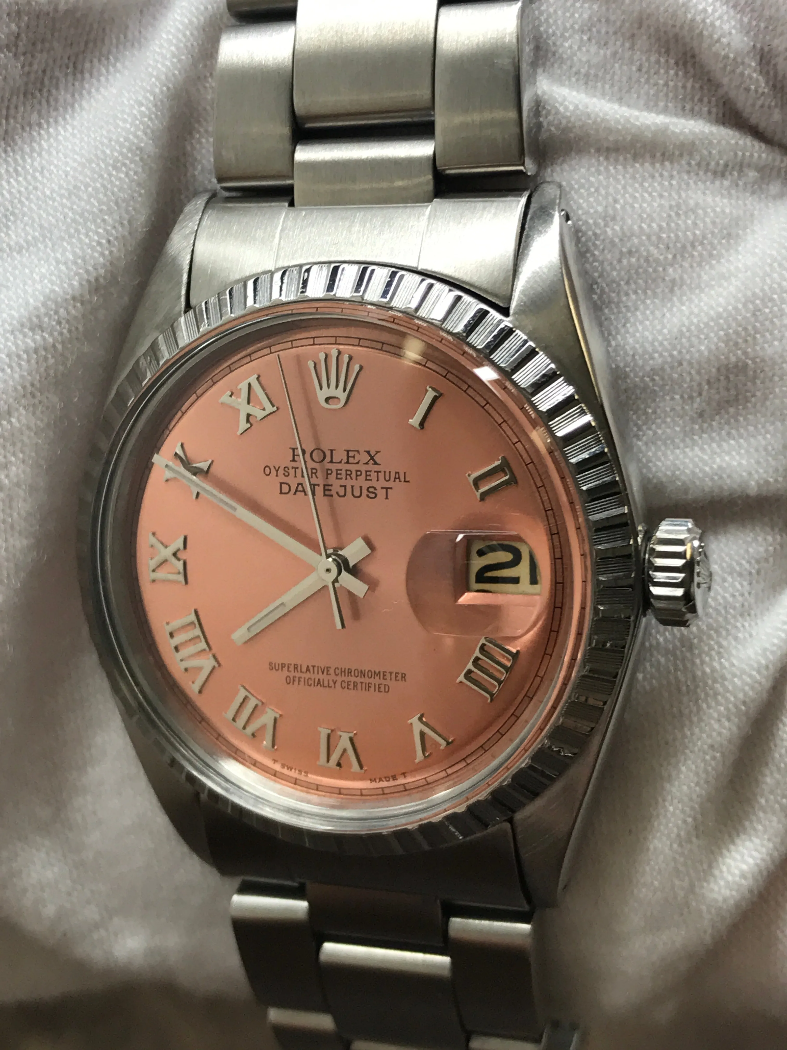 Rolex Datejust 36mm 1603 Custom Salmon Roman Dial Automatic Watch