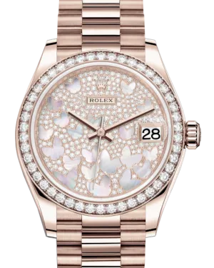 Rolex Lady-Datejust 31 Rose Gold Mother of Pearl Butterfly Diamond Paved Dial & Diamond Bezel President Bracelet 278285RBR
