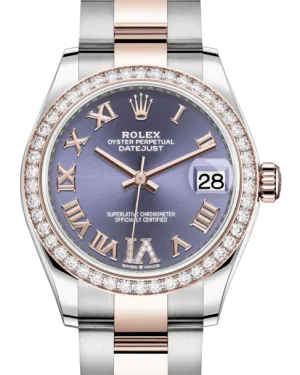 Rolex Lady-Datejust 31 Rose Gold/Steel Aubergine Roman Diamond VI Dial & Diamond Bezel Oyster Bracelet 278381RBR