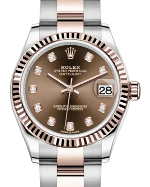 Rolex Lady-Datejust 31 Rose Gold/Steel Chocolate Diamond Dial & Fluted Bezel Oyster Bracelet 278271