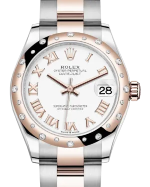 Rolex Lady-Datejust 31 Rose Gold/Steel White Roman Dial & Domed Set with Diamonds Bezel Oyster Bracelet 278341RBR
