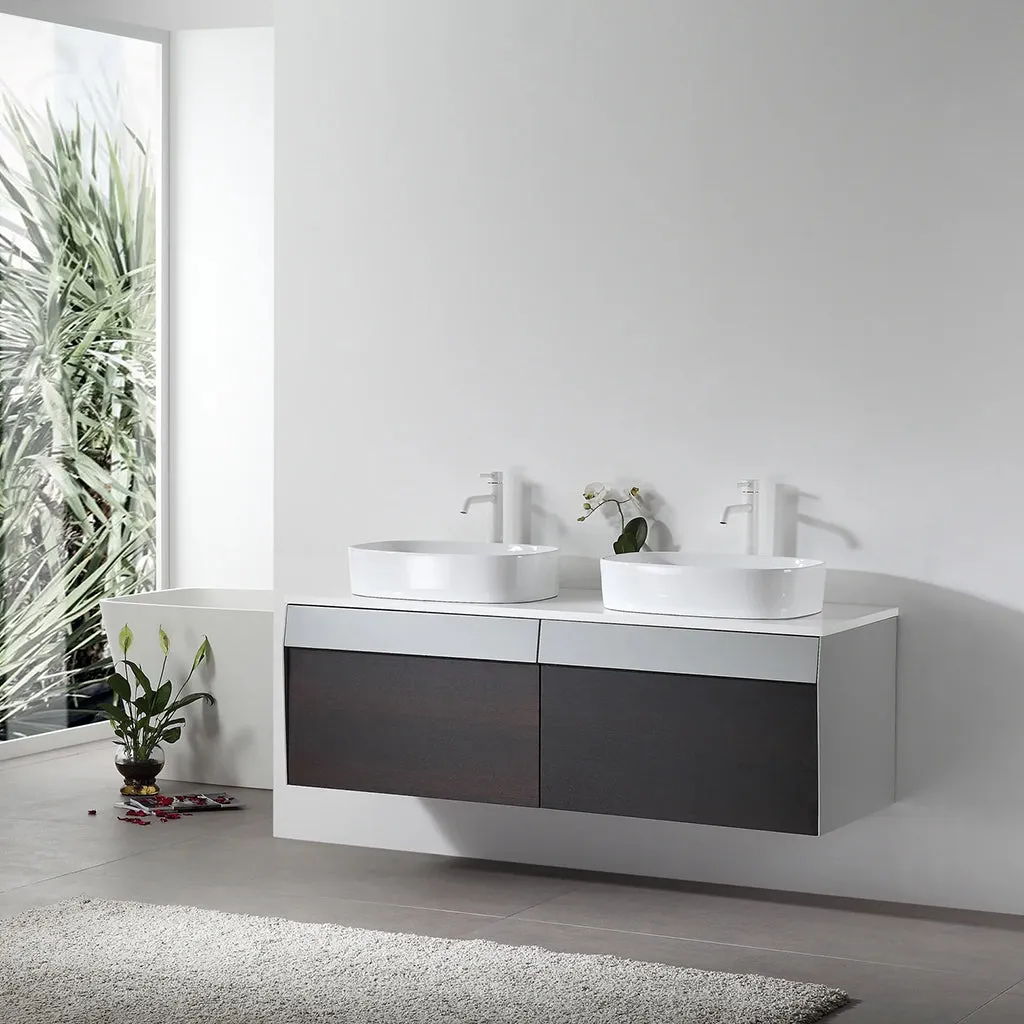 Ronda 2 Drawers Bathroom Vanity with Quartz Top and Vessel Sink - Wall Mount - 55" Wood/Smoke Gray Oak/Light Gray