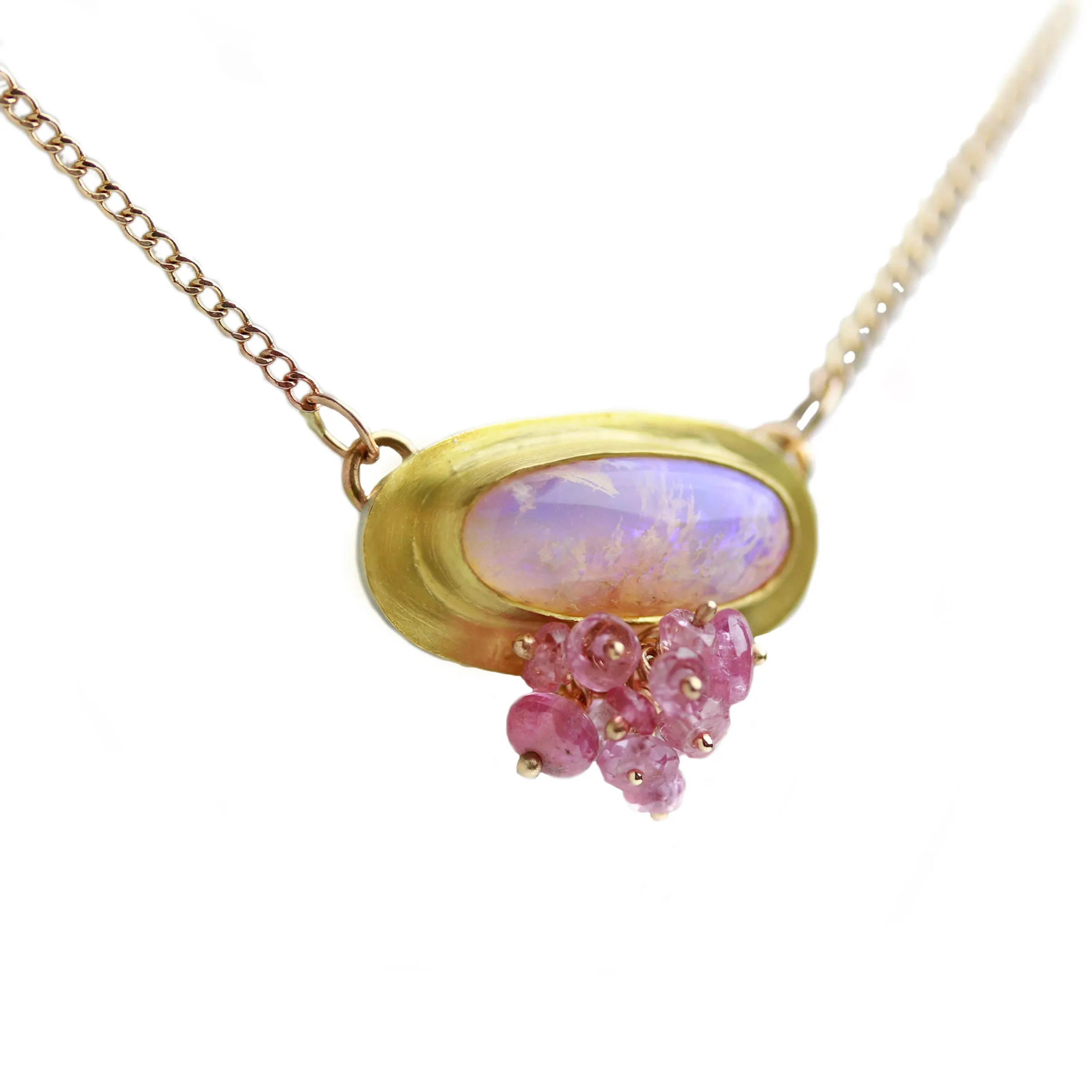 Rose and Lavender Pipe Crystal Opal with Pink Sapphire Fringe