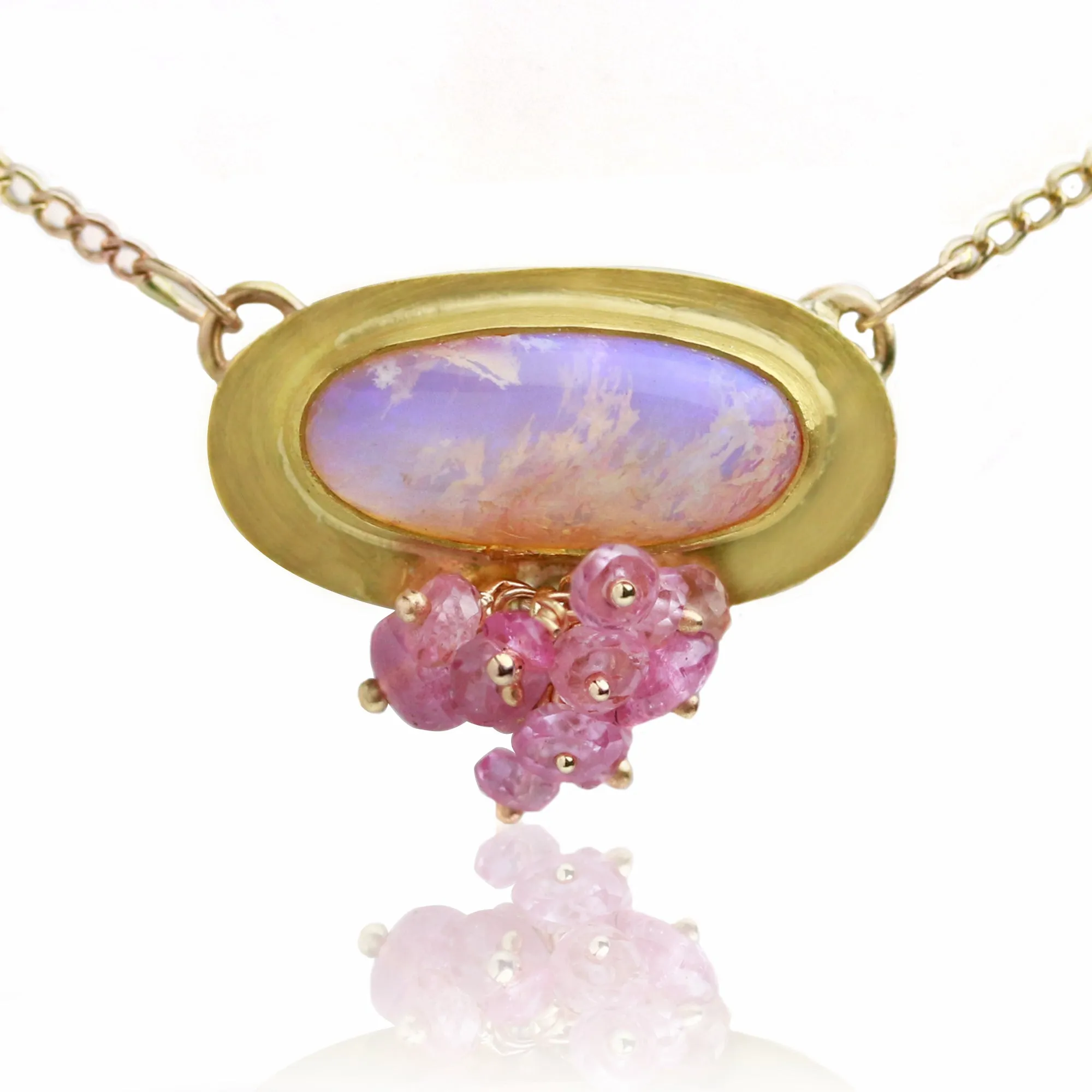 Rose and Lavender Pipe Crystal Opal with Pink Sapphire Fringe