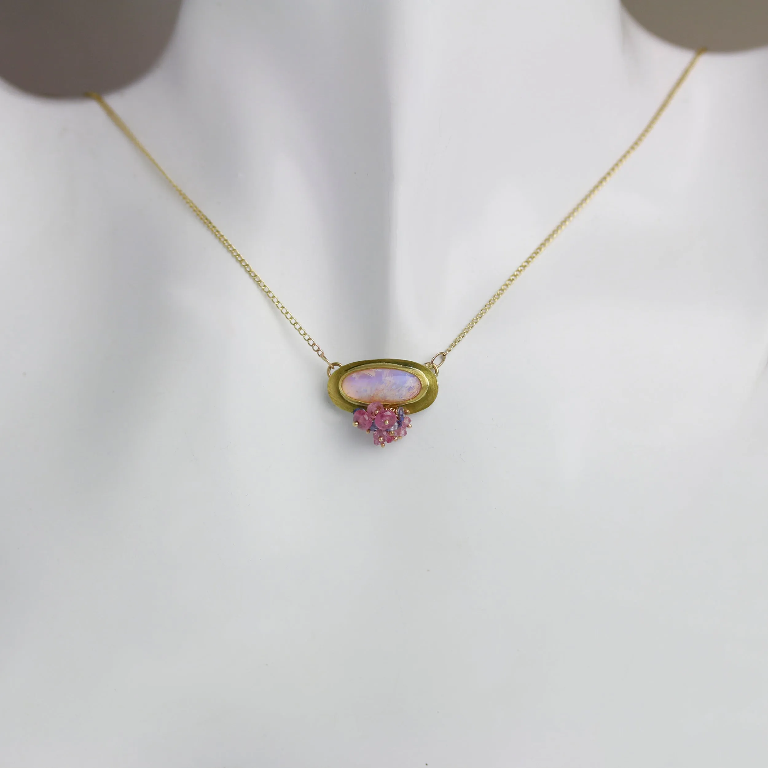 Rose and Lavender Pipe Crystal Opal with Pink Sapphire Fringe