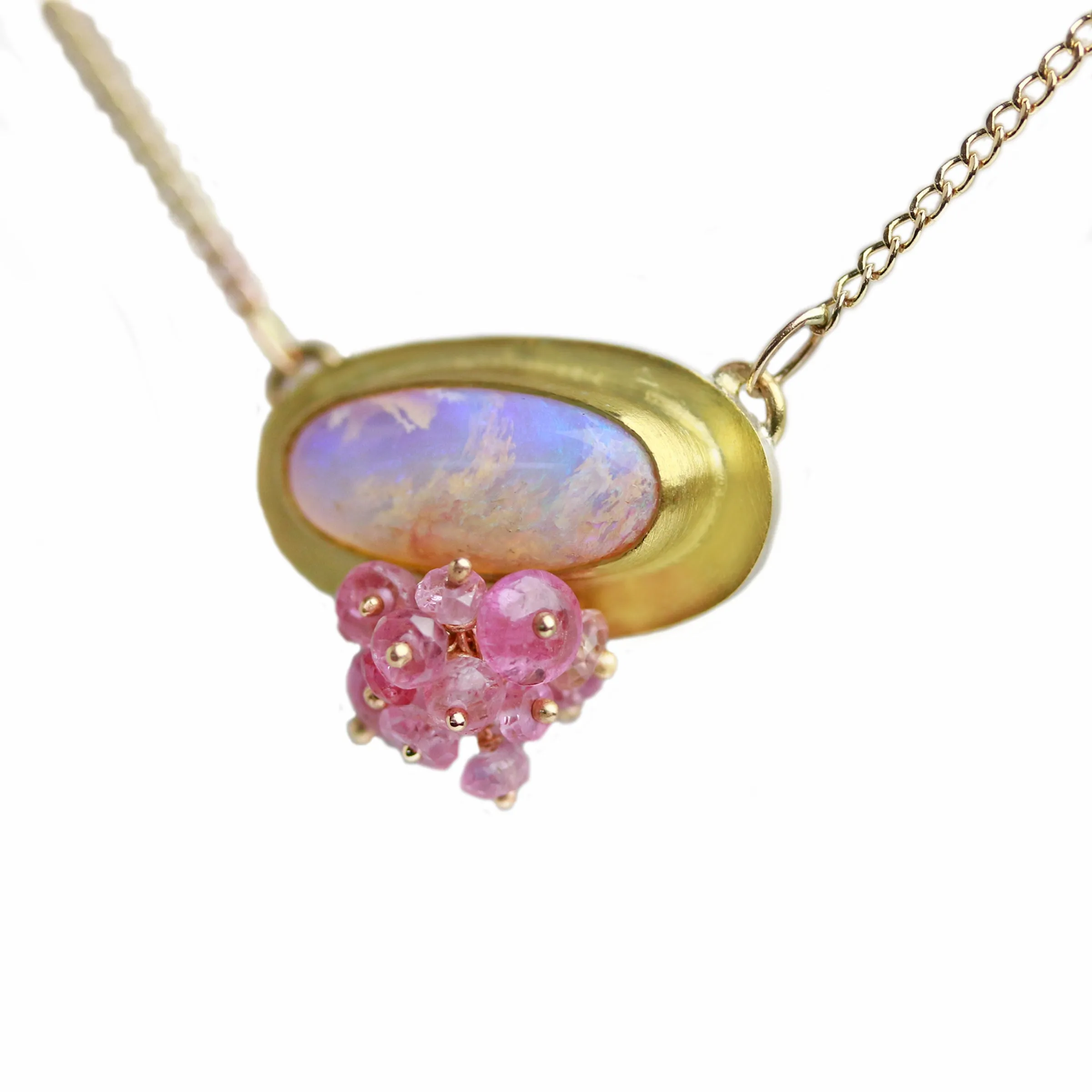 Rose and Lavender Pipe Crystal Opal with Pink Sapphire Fringe