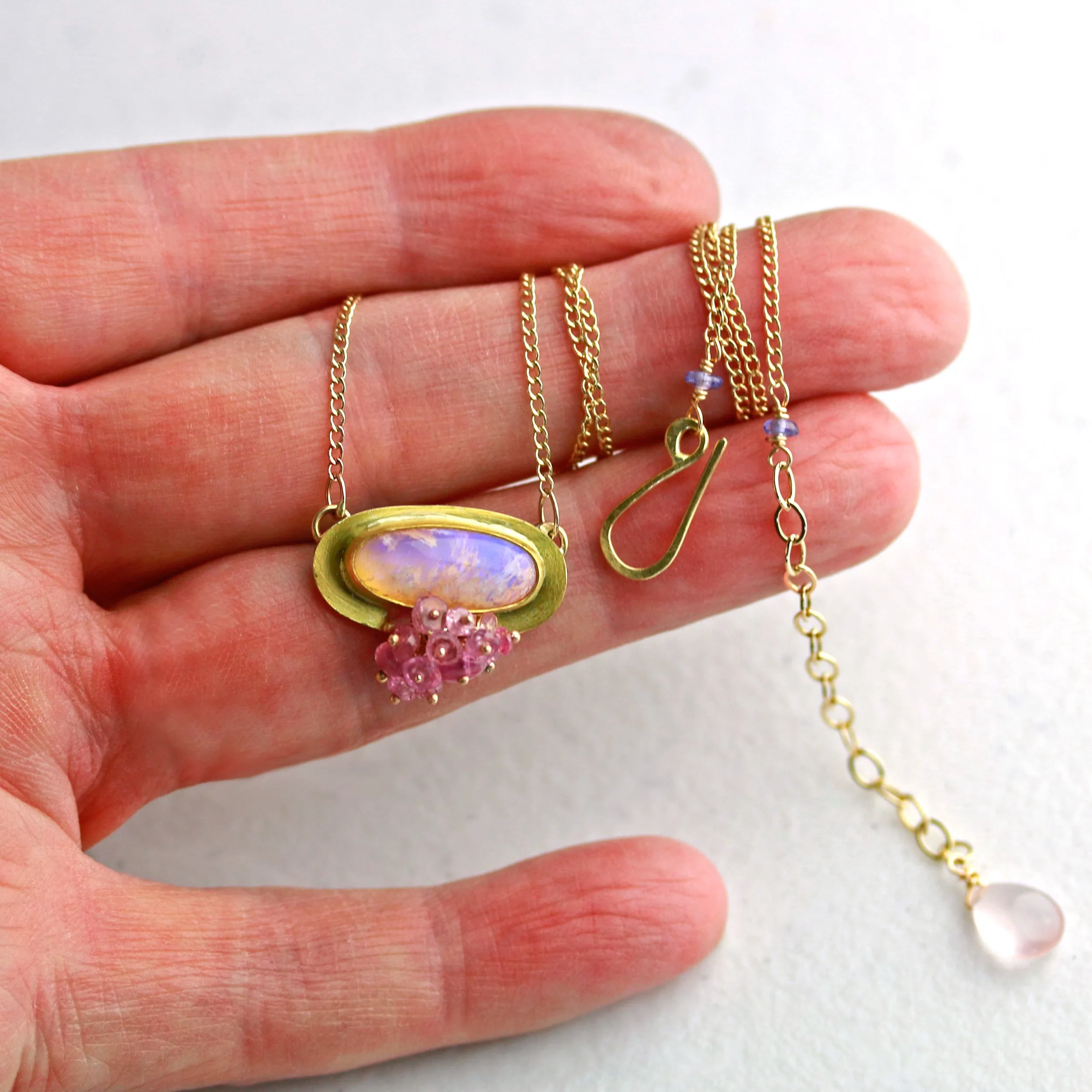 Rose and Lavender Pipe Crystal Opal with Pink Sapphire Fringe