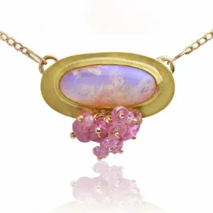 Rose and Lavender Pipe Crystal Opal with Pink Sapphire Fringe