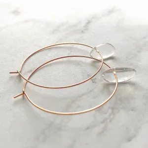 Rose Gold Hoops w/ clear quartz crystal spikes - thin simple 1.5 inch diam earrings - sacred healing concentration memory energy vibrations