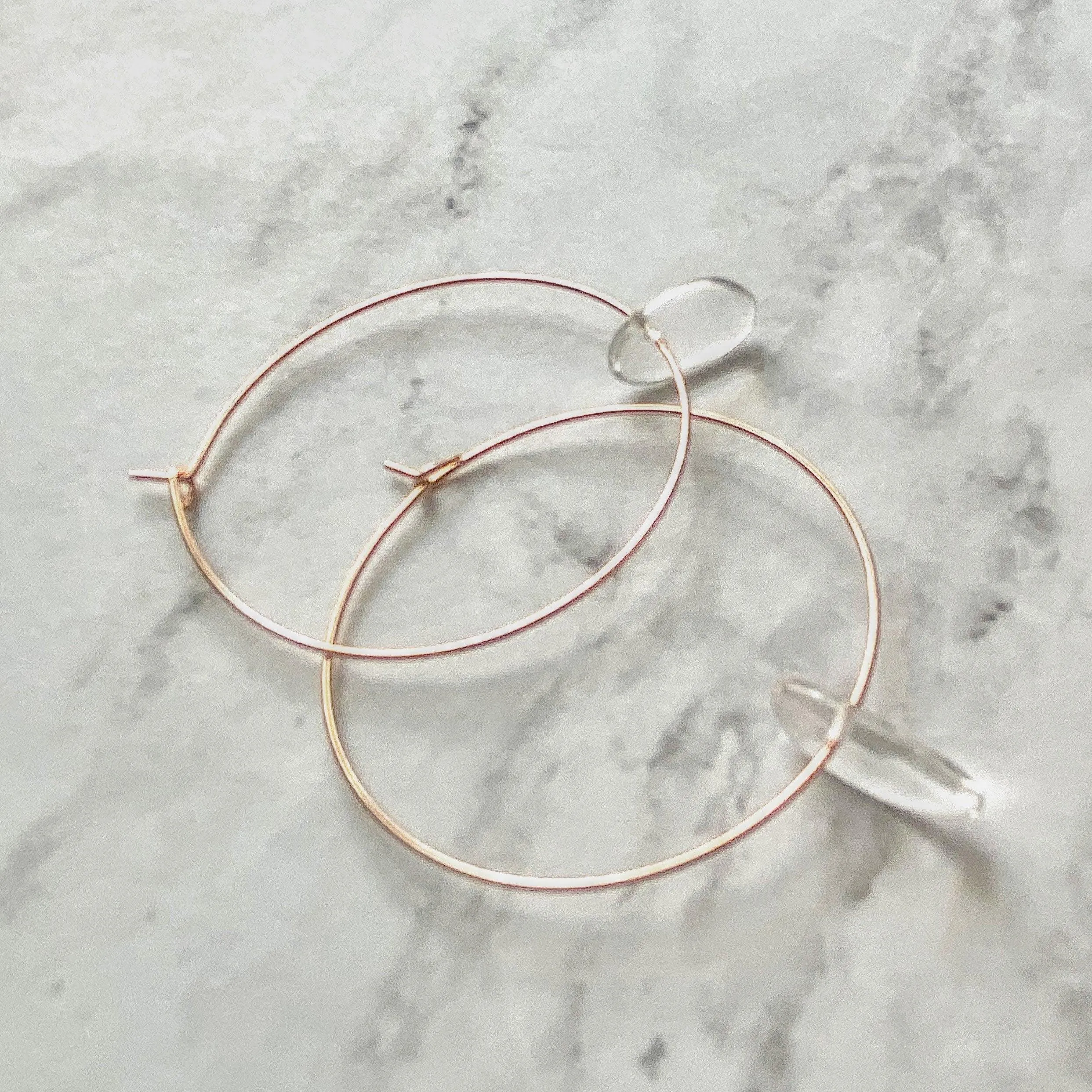 Rose Gold Hoops w/ clear quartz crystal spikes - thin simple 1.5 inch diam earrings - sacred healing concentration memory energy vibrations