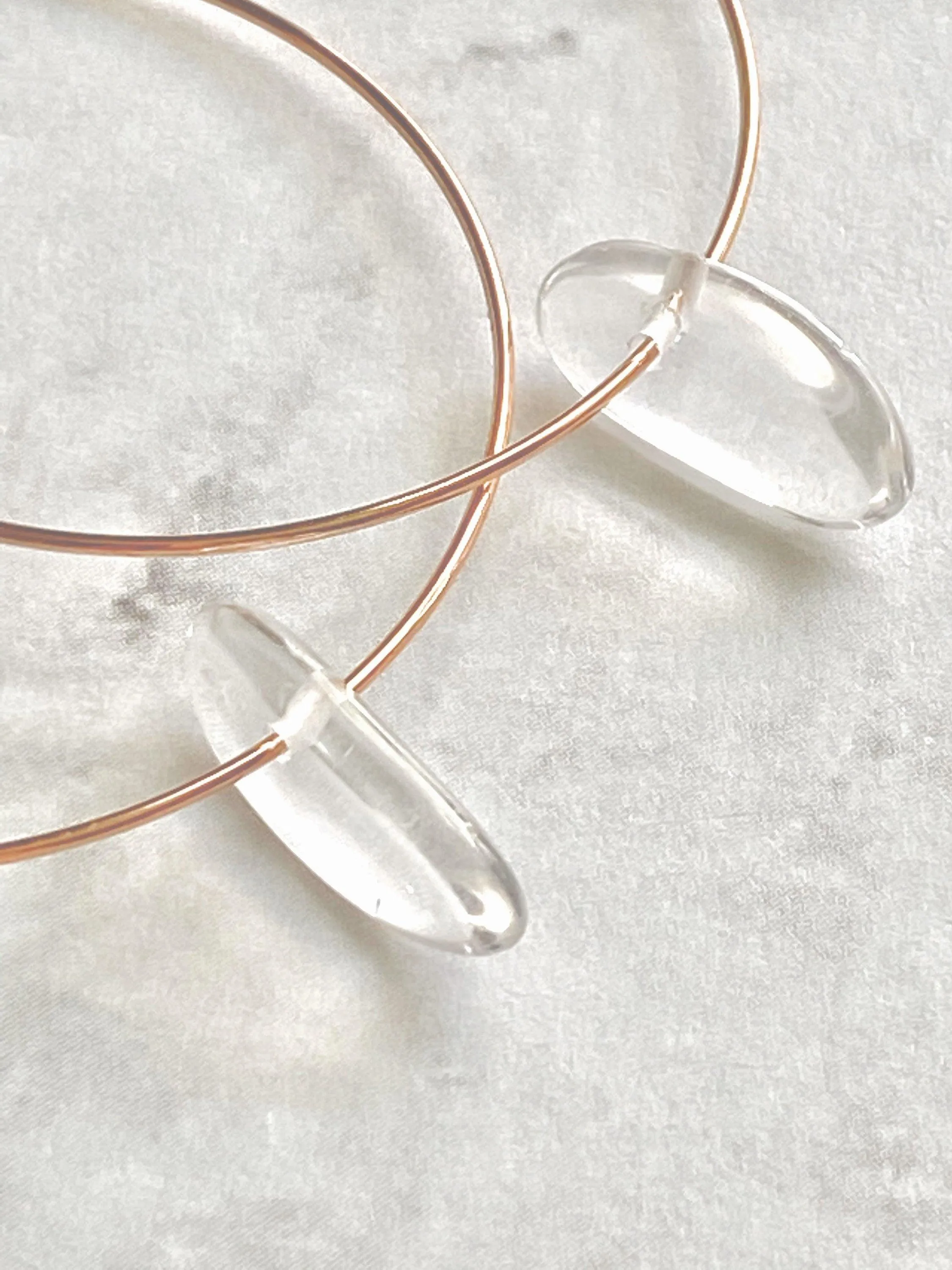 Rose Gold Hoops w/ clear quartz crystal spikes - thin simple 1.5 inch diam earrings - sacred healing concentration memory energy vibrations