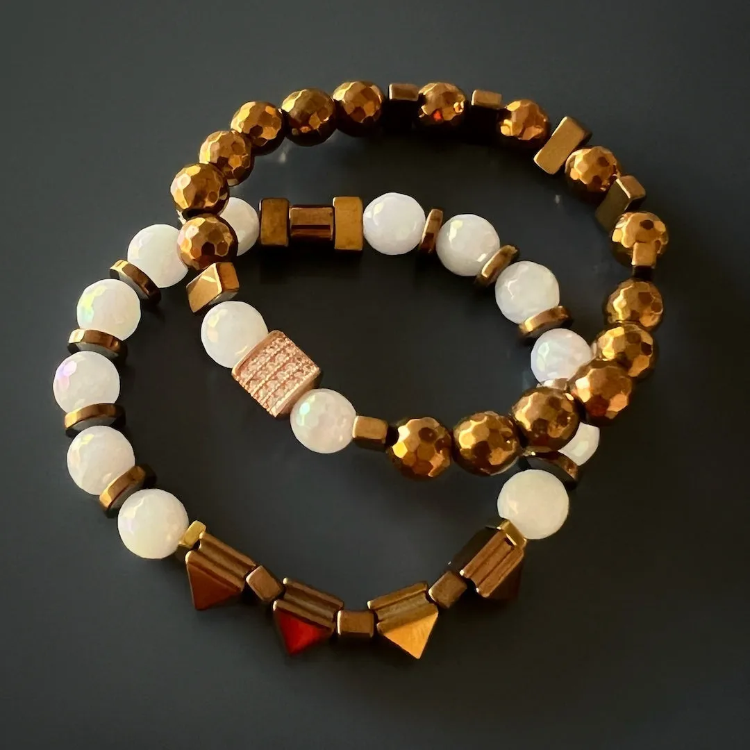 Rose Hematite Energy Quartz Beaded Bracelet Set