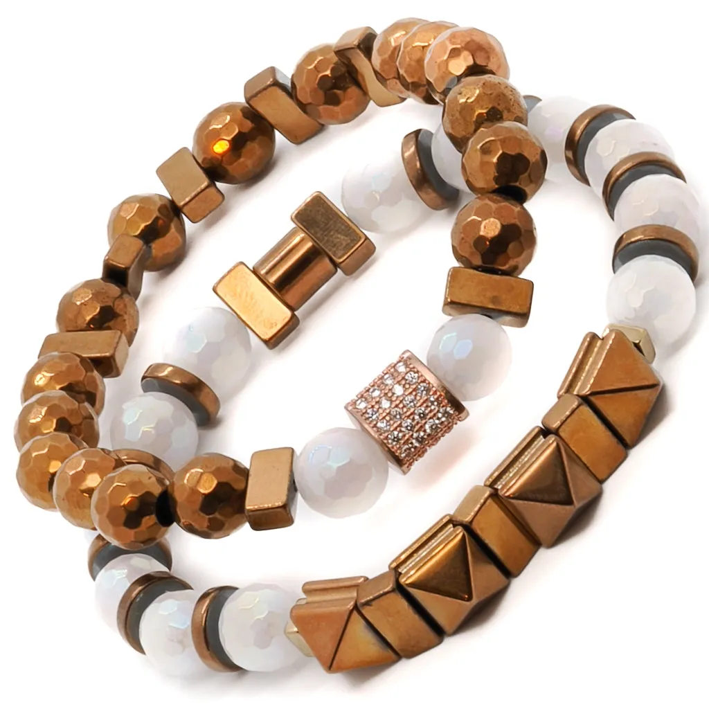 Rose Hematite Energy Quartz Beaded Bracelet Set