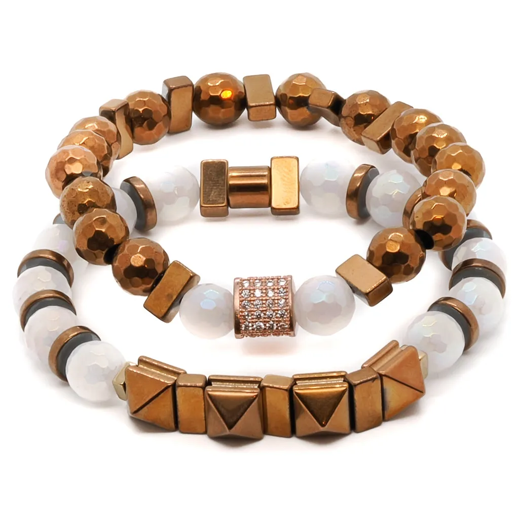 Rose Hematite Energy Quartz Beaded Bracelet Set