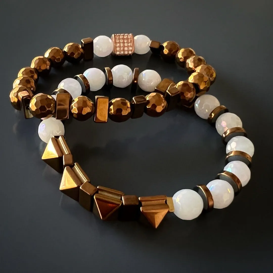 Rose Hematite Energy Quartz Beaded Bracelet Set