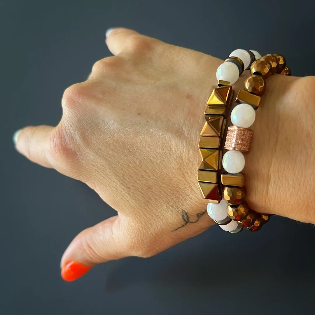 Rose Hematite Energy Quartz Beaded Bracelet Set