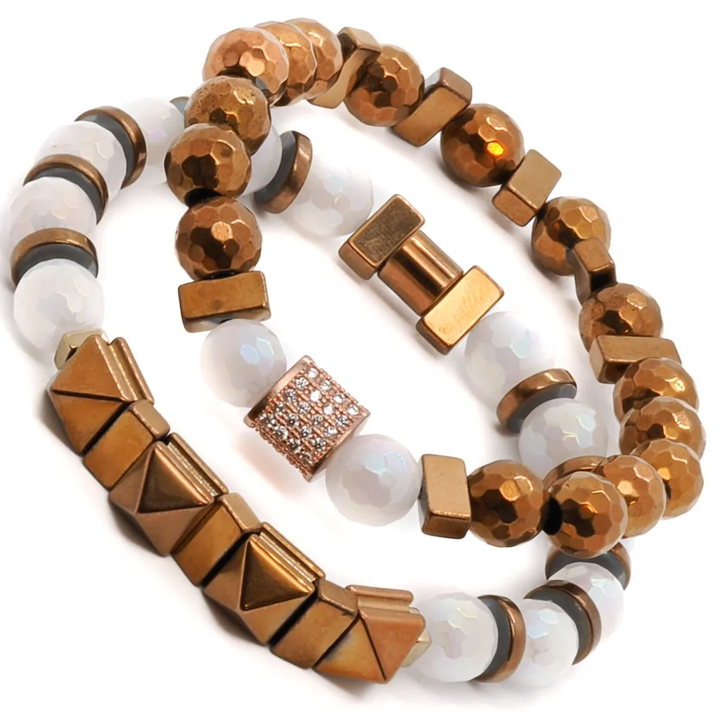 Rose Hematite Energy Quartz Beaded Bracelet Set