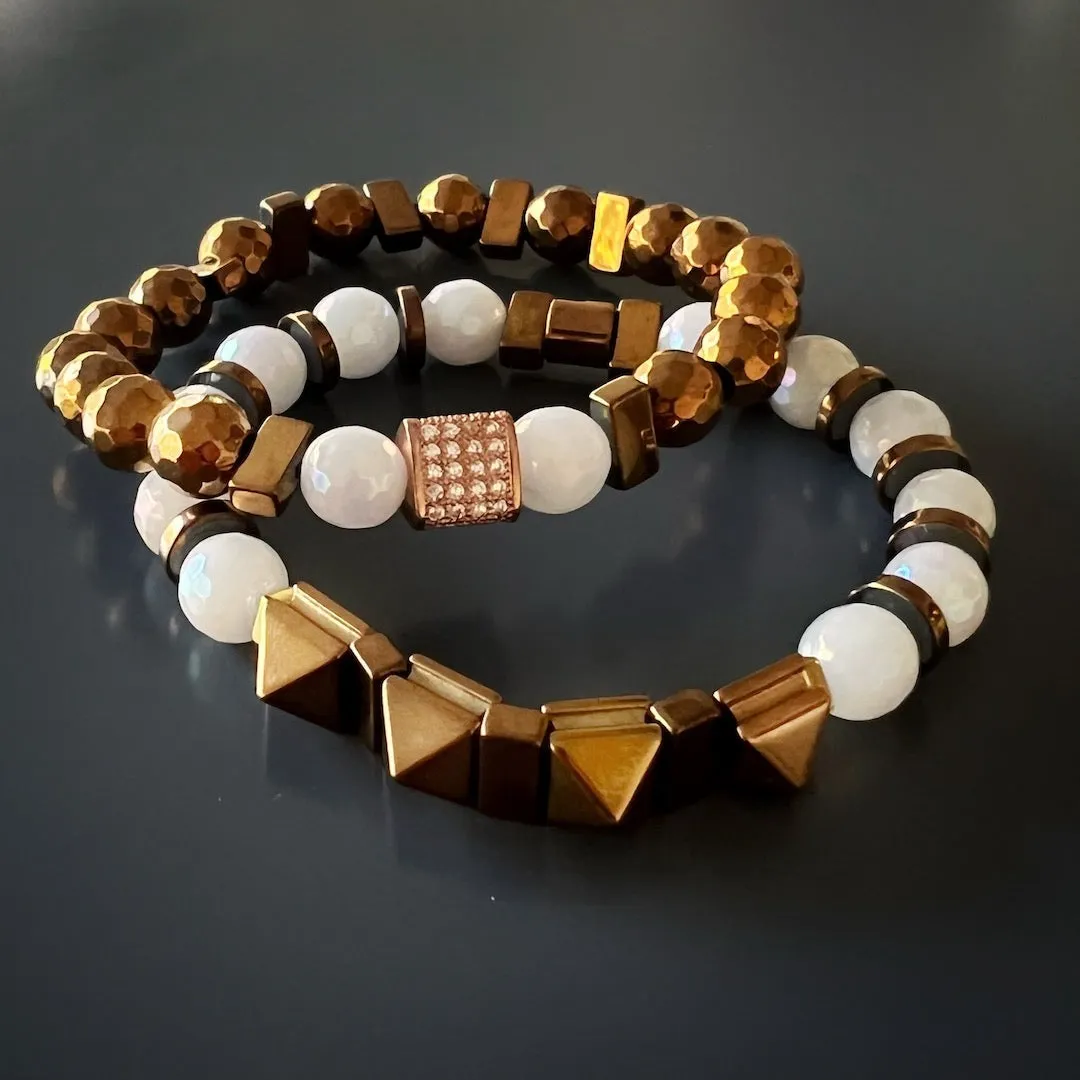 Rose Hematite Energy Quartz Beaded Bracelet Set