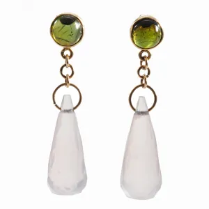 Rose Quartz 28.96 mm 37.82 carats with Green Tourmaline 14K Handcrafted Gemstone Earrings