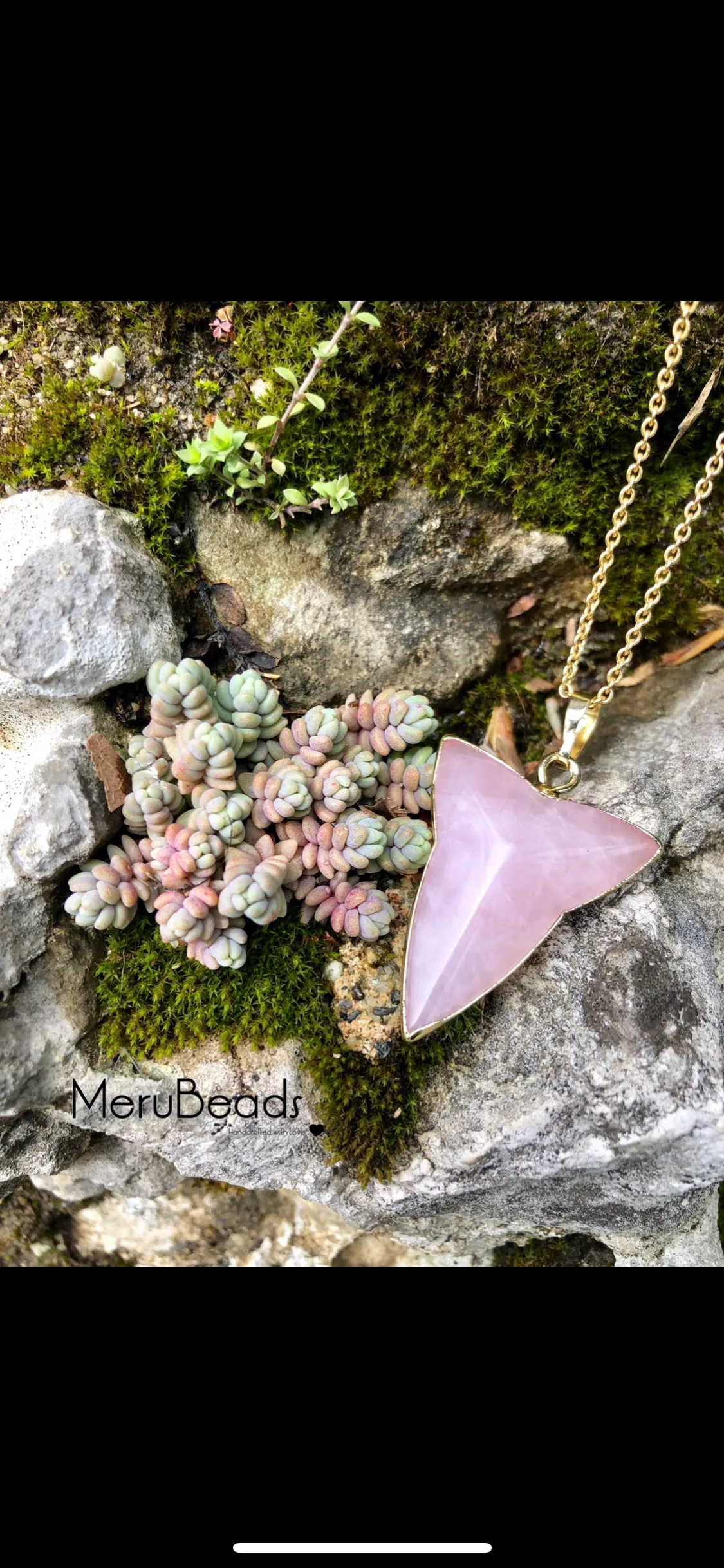 Rose Quartz Arrowhead Pendant Charm with Gold Plated Necklace