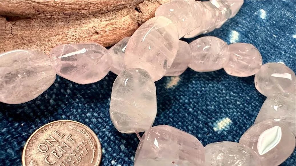 Rose Quartz Bead Strand - Faceted Simple-Cut Nuggets - 13mm x 18mm - 16”