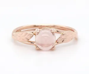 Rose Quartz Leaf Rose Gold Dainty Floral Ring