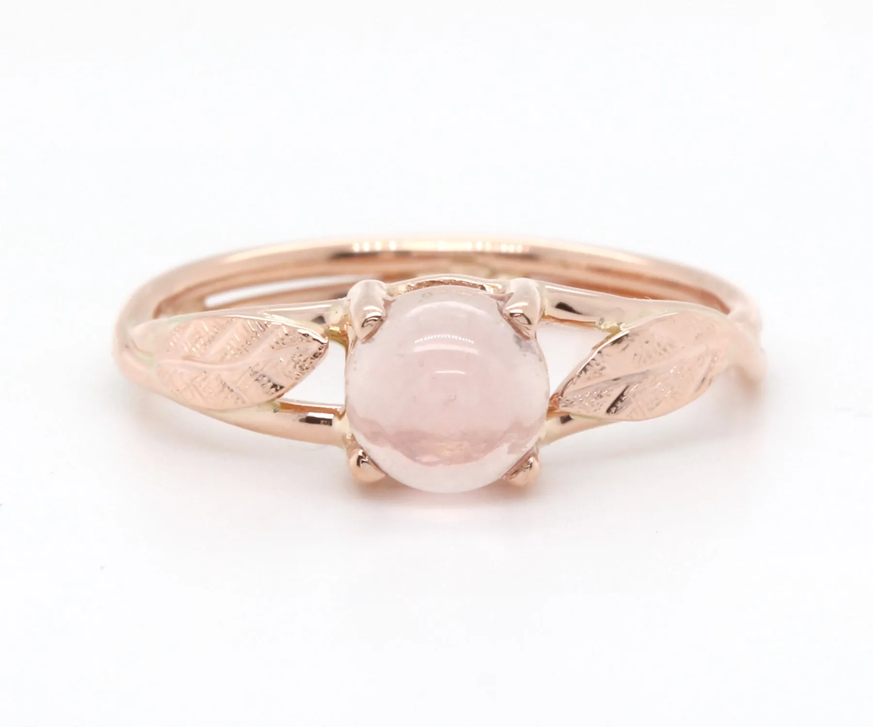 Rose Quartz Leaf Rose Gold Dainty Floral Ring
