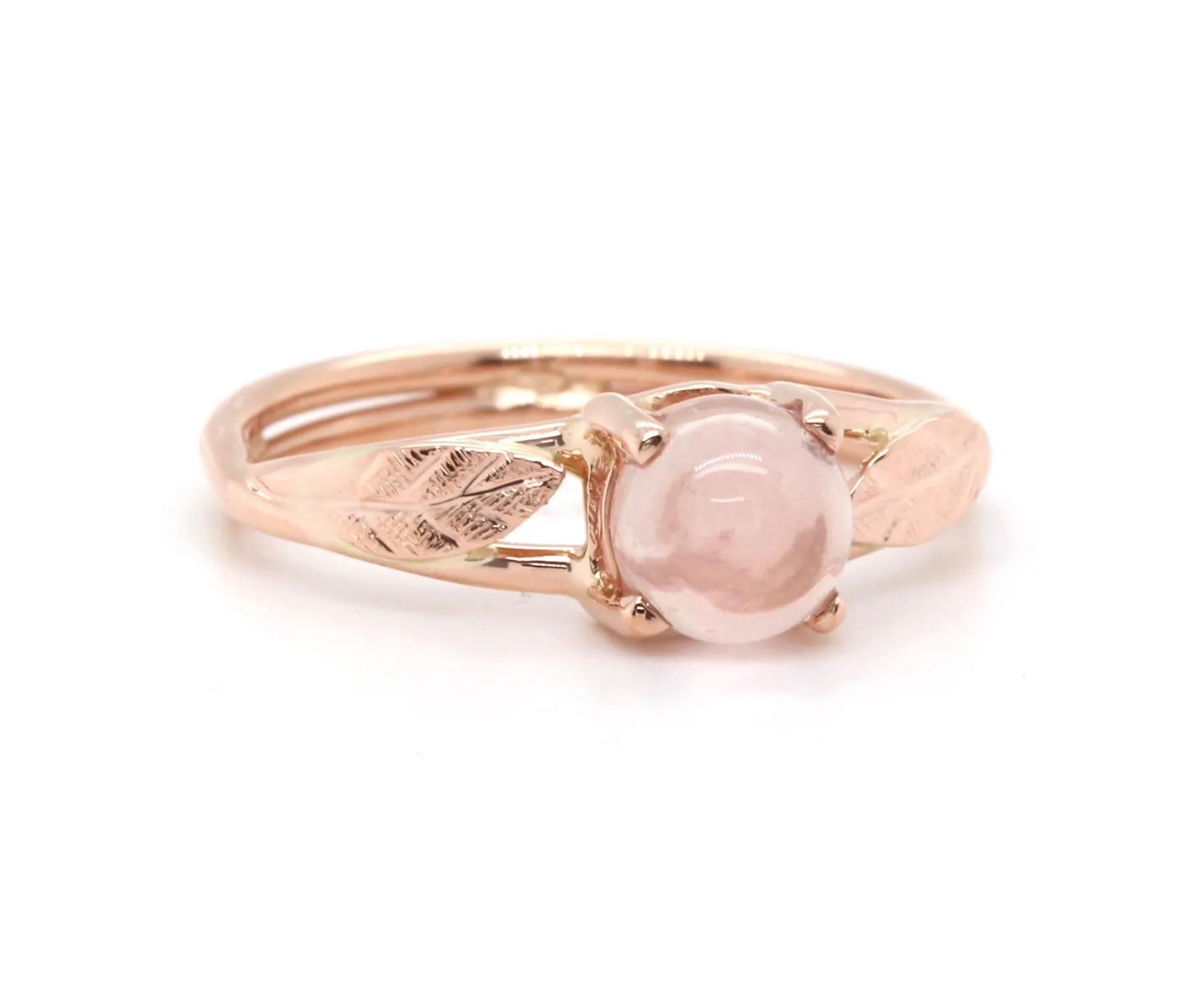 Rose Quartz Leaf Rose Gold Dainty Floral Ring