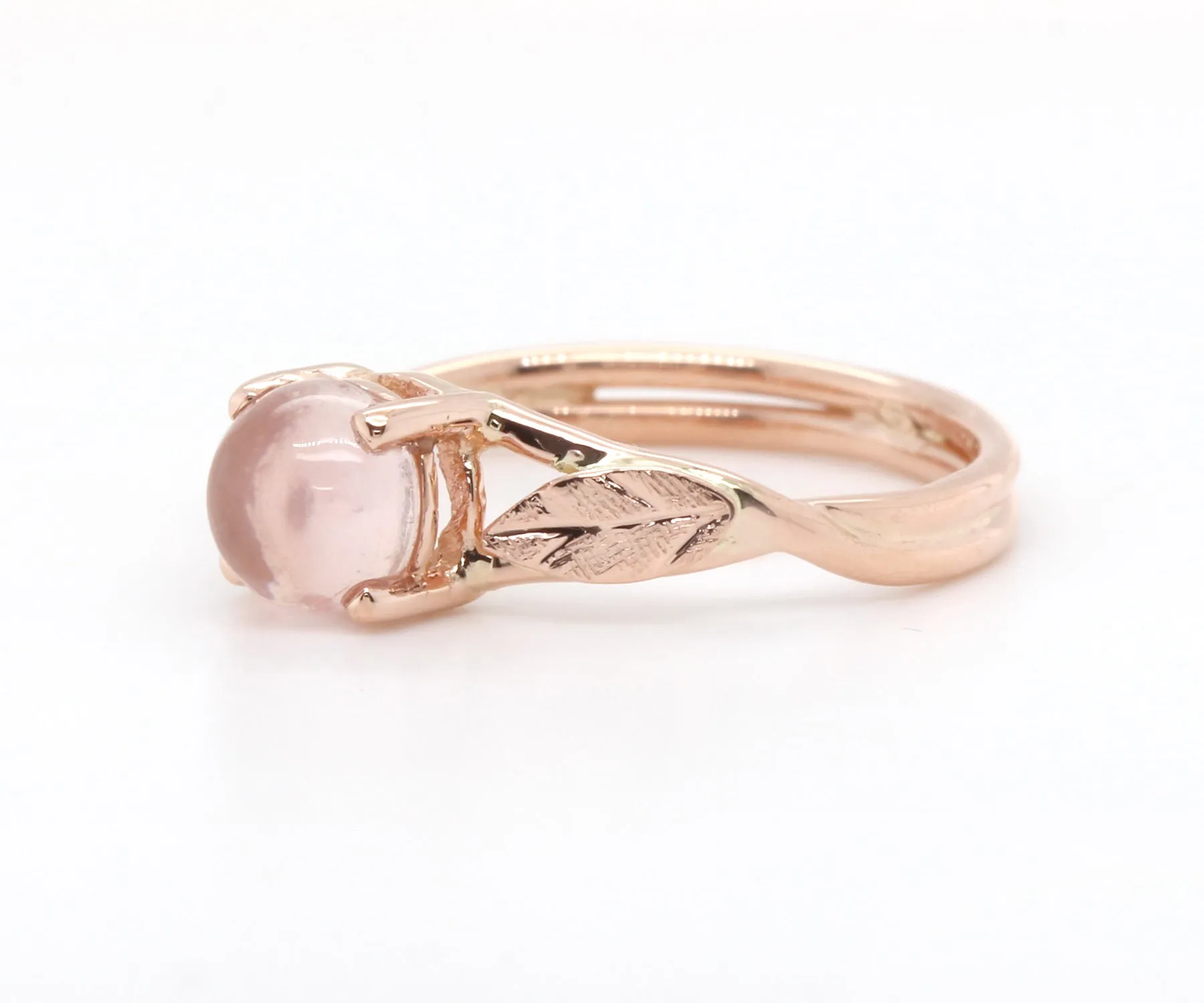 Rose Quartz Leaf Rose Gold Dainty Floral Ring