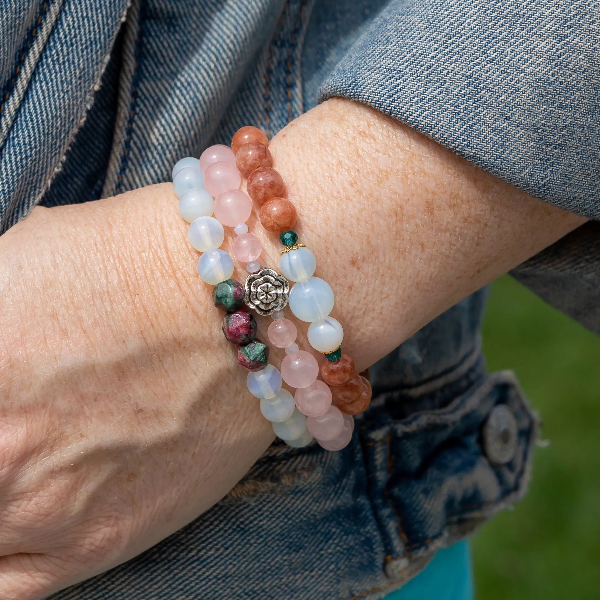 Rose Quartz Silver Rose Bracelet