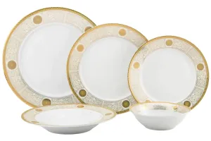 Royalty Porcelain 20-pc Dilagio Dinner Set, Luxury Porcelain 24K Gold