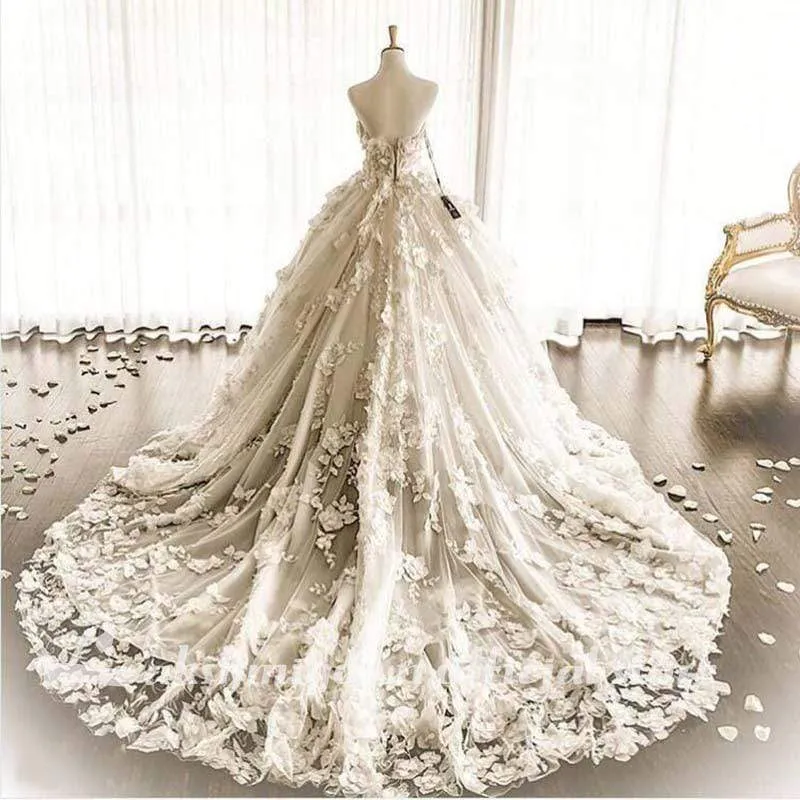 Roycebridal 3D Flowrers Ball Gown Wedding Dresses Luxury Lace Appliqued