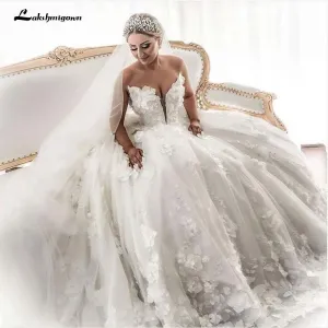 Roycebridal 3D Flowrers Ball Gown Wedding Dresses Luxury Lace Appliqued