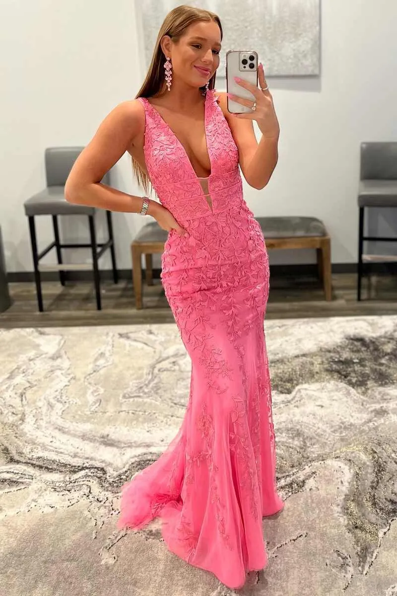 Roycebridal Kallie |Mermaid Plunge V Neck Lace Prom Dress