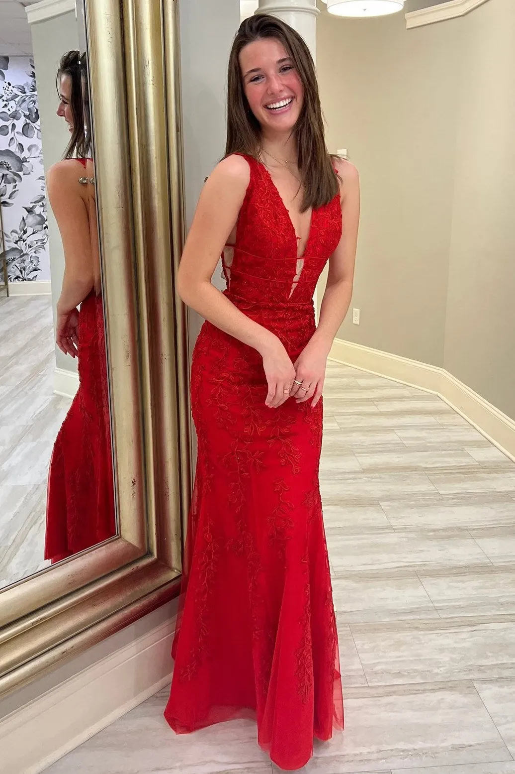 Roycebridal Kallie |Mermaid Plunge V Neck Lace Prom Dress