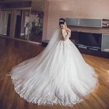 Roycebridal Long Sleeves Lace Wedding Dresses Luxury Bride Gown