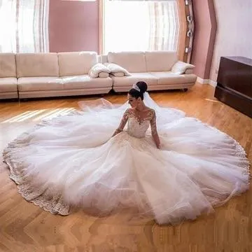 Roycebridal Long Sleeves Lace Wedding Dresses Luxury Bride Gown