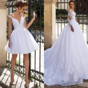 Roycebridal Luxury A Line Wedding Dress 2 in 1 with Sleeves Lace