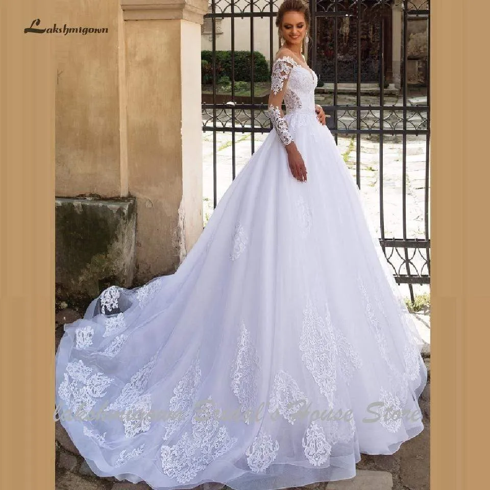 Roycebridal Luxury A Line Wedding Dress 2 in 1 with Sleeves Lace