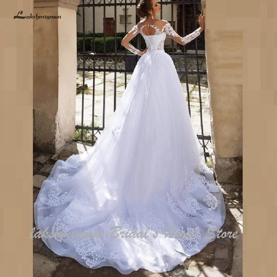 Roycebridal Luxury A Line Wedding Dress 2 in 1 with Sleeves Lace