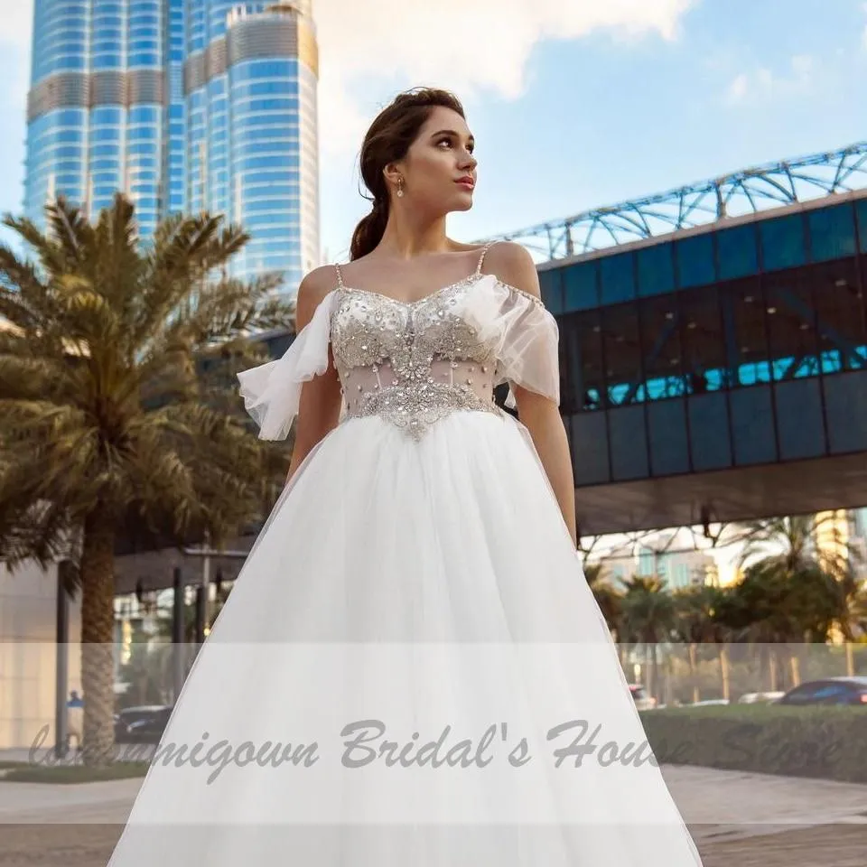 Roycebridal Luxury Crystal Beads Boho Wedding Dress