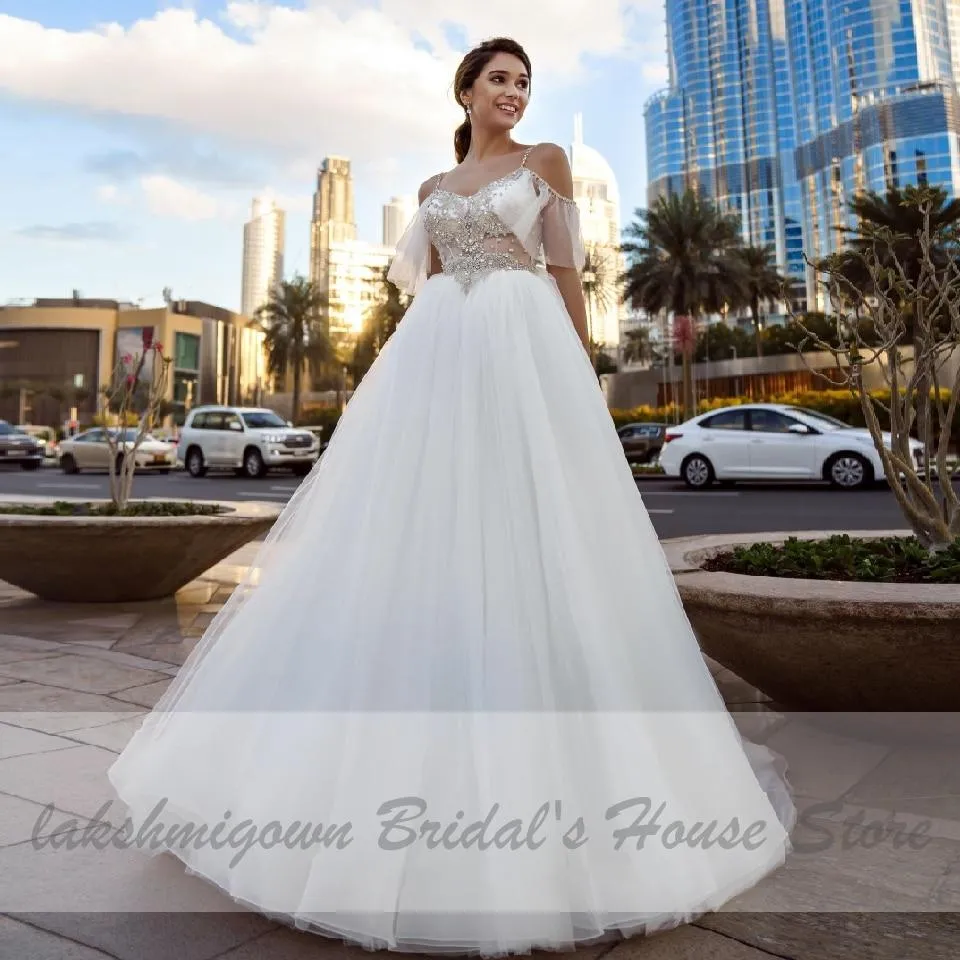 Roycebridal Luxury Crystal Beads Boho Wedding Dress