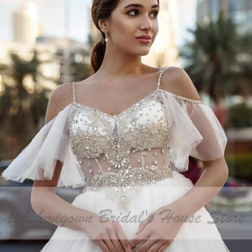 Roycebridal Luxury Crystal Beads Boho Wedding Dress