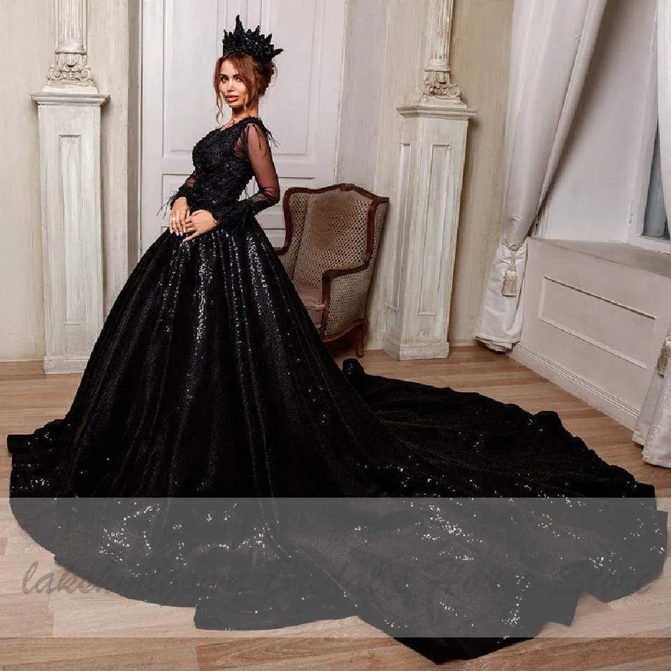 Roycebridal Luxury Dubai Black Wedding Dress Ball Gown