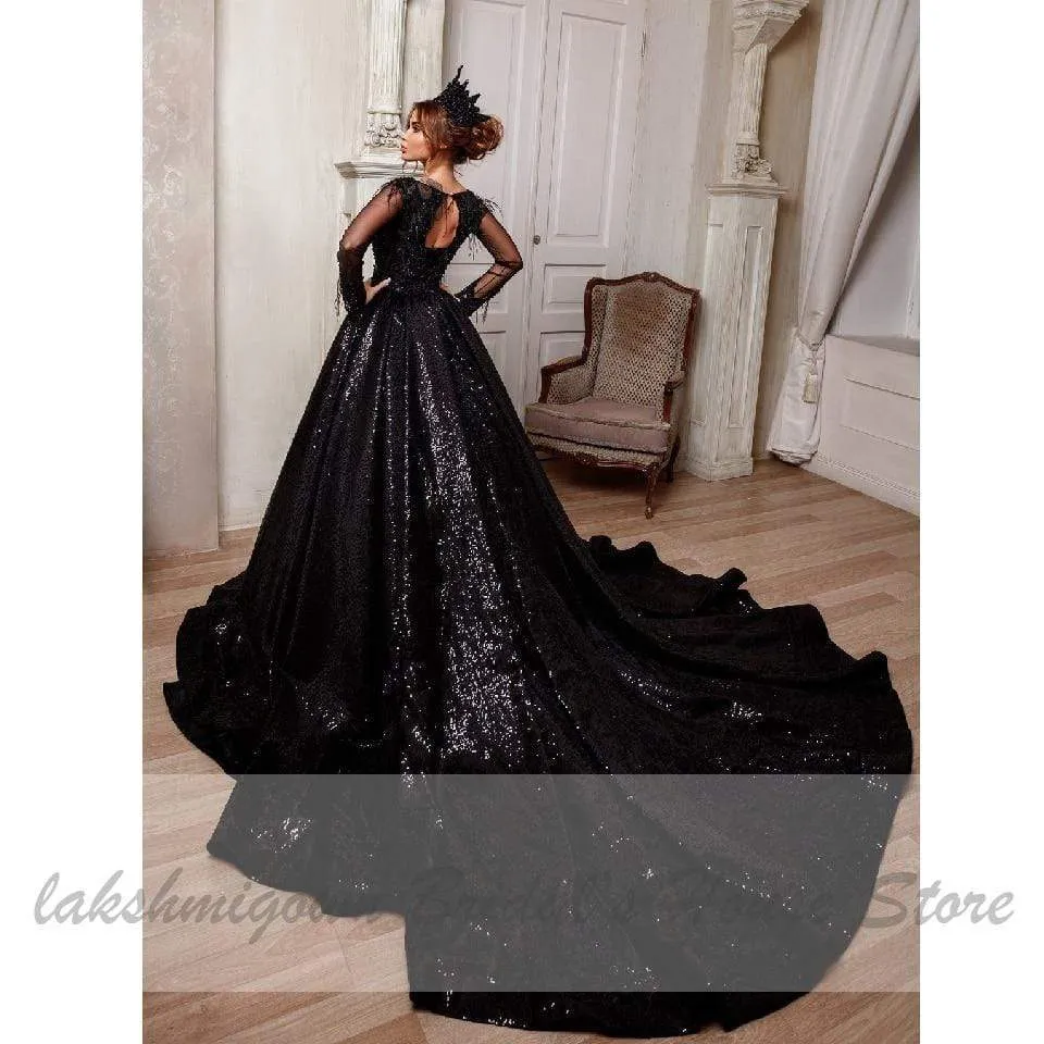 Roycebridal Luxury Dubai Black Wedding Dress Ball Gown
