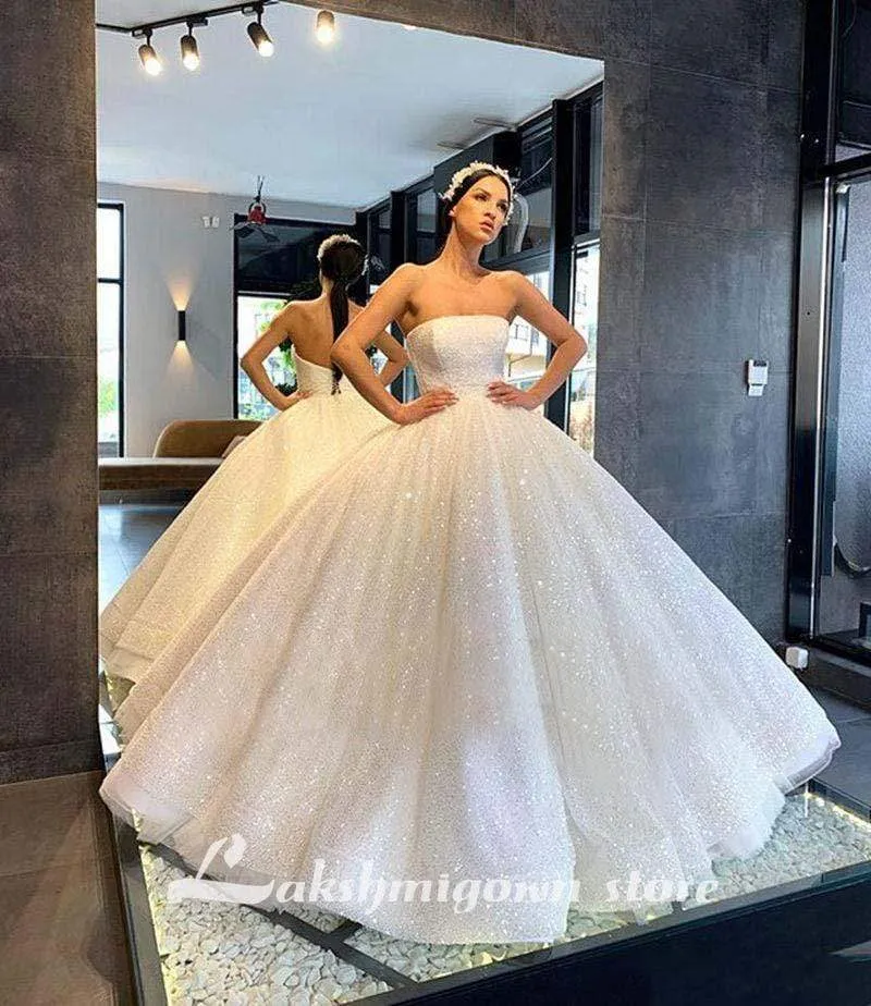 Roycebridal Luxury Dubai Plus Size Sequined Ball Gown Wedding Dresses